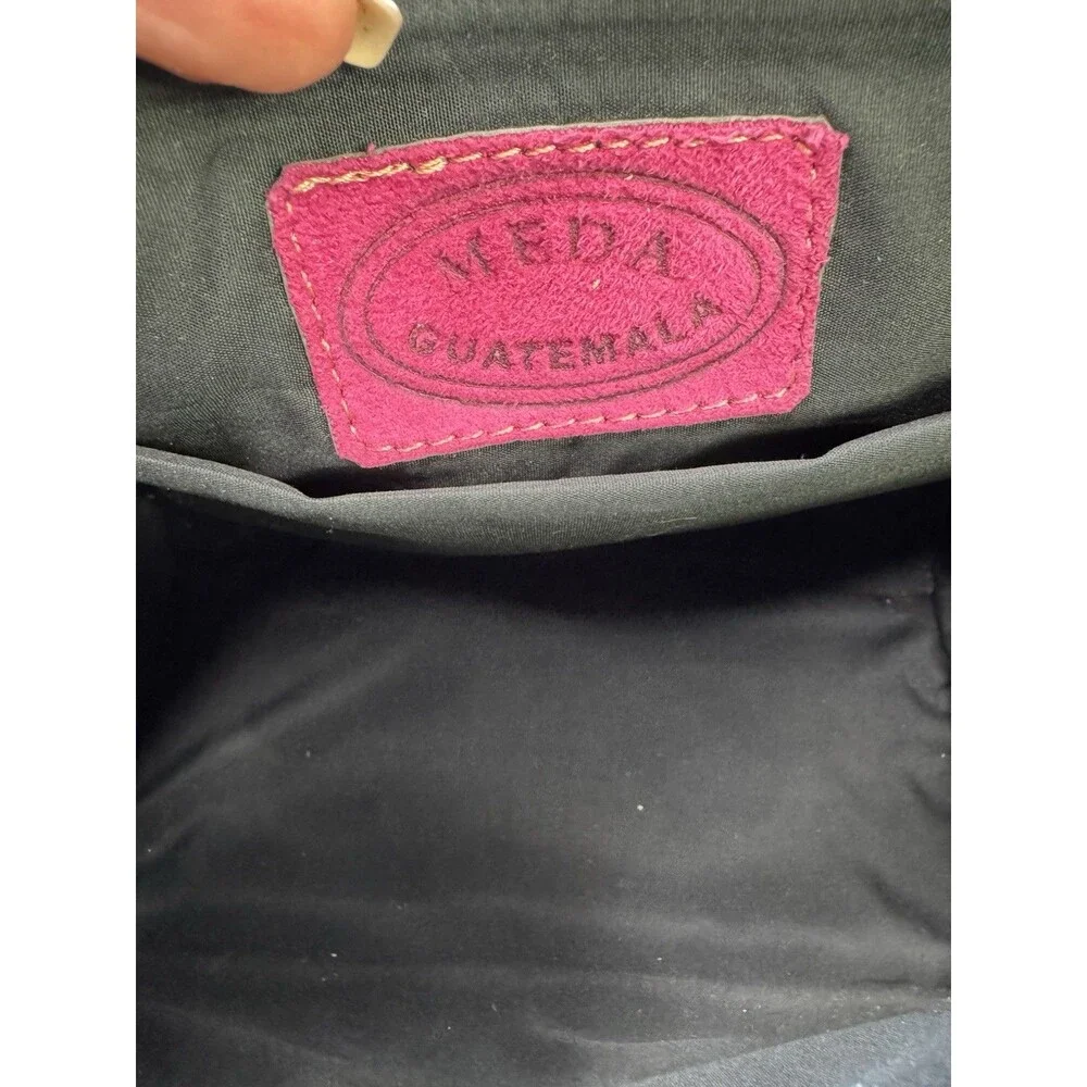 Meda Guatemala Huipil Embroidered Handbag Crossbody Purse Suede Leather Boho - Picture 9 of 14